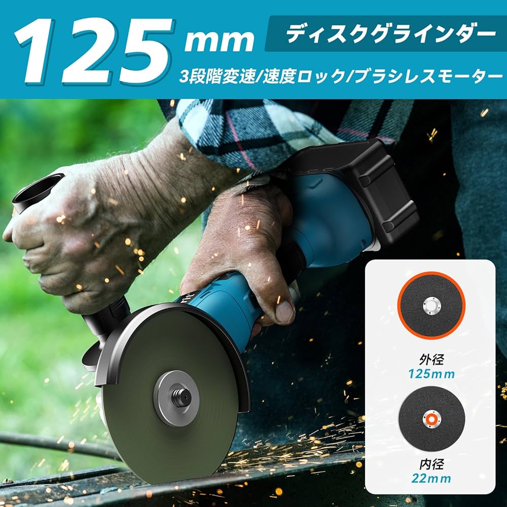 【3点フルセット】電動式ディスクグラインダー ブラシレスモーター【125mm】 Amazon | Elikliv ディスクグラインダー 電動 グラインダー